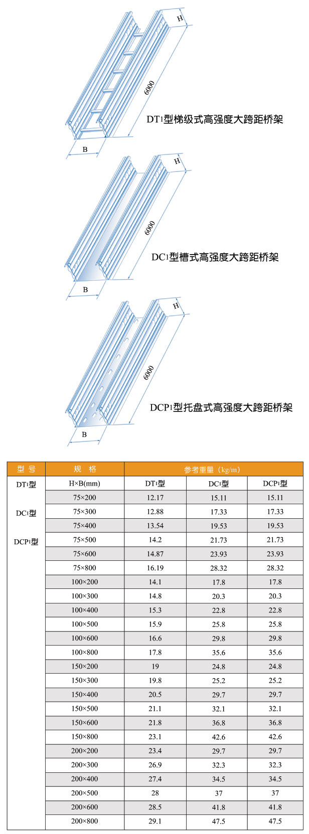 DT1型、DC1型、DCP1型大跨距电缆桥架图